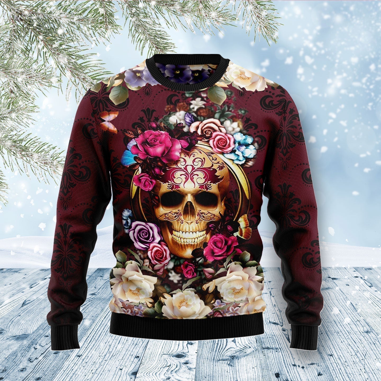 Flower Skull Ugly Halloween Sweater For Men & Women Halloween Gift Sweater US1035 - WeCustomit