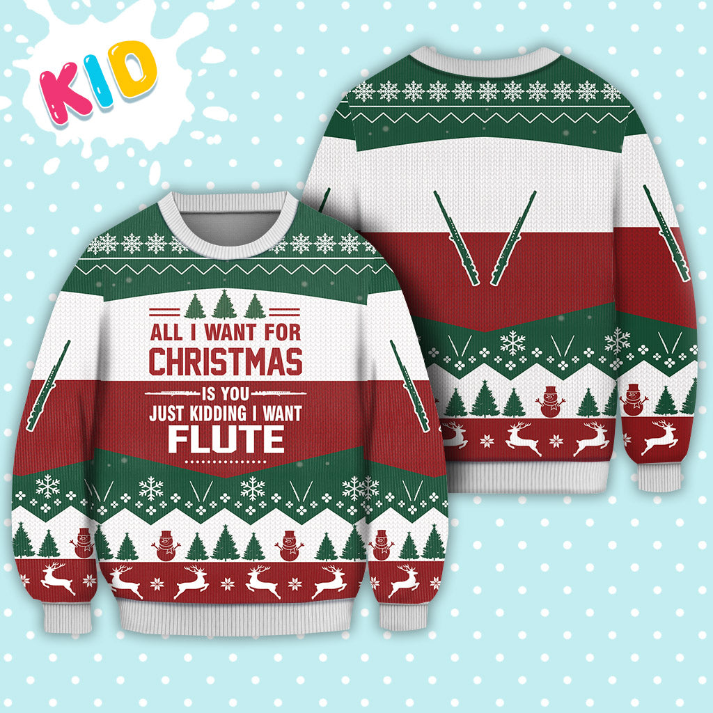 Flute All I want for Christmas Sweater Christmas Knitted Print Sweatshirt - Best Gift For Christmas, Noel - Christmas Signature - WeCustomit