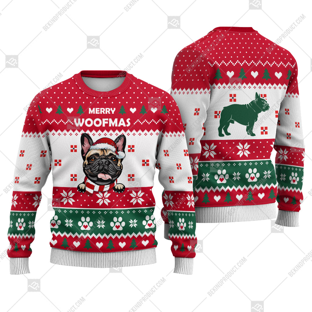 French Bulldog Dog Christmas Paw Heart Print Ugly Christmas Sweater Print Sweatshirt - Best Gift For Christmas, Noel - WeCustomit