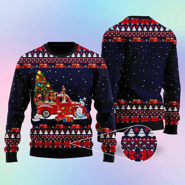Funny Dogs With Red Truck Christmas Holiday Ugly Christmas Sweater For Men & Women Christmas Gift Sweater US1430 - WeCustomit