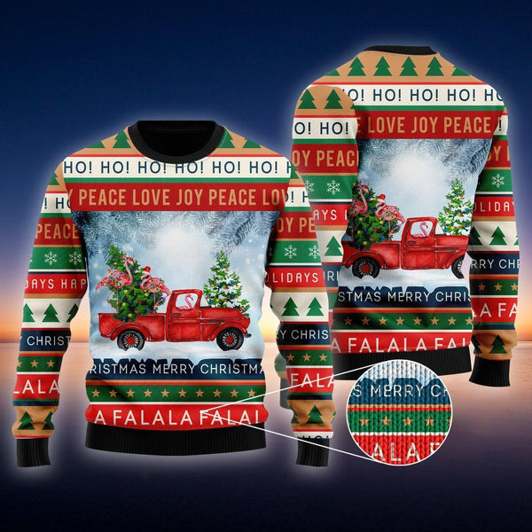 Funny Flamingo With Red Truck Christmas Holiday Ugly Christmas Sweater For Men & Women Christmas Gift Sweater US1422 - WeCustomit
