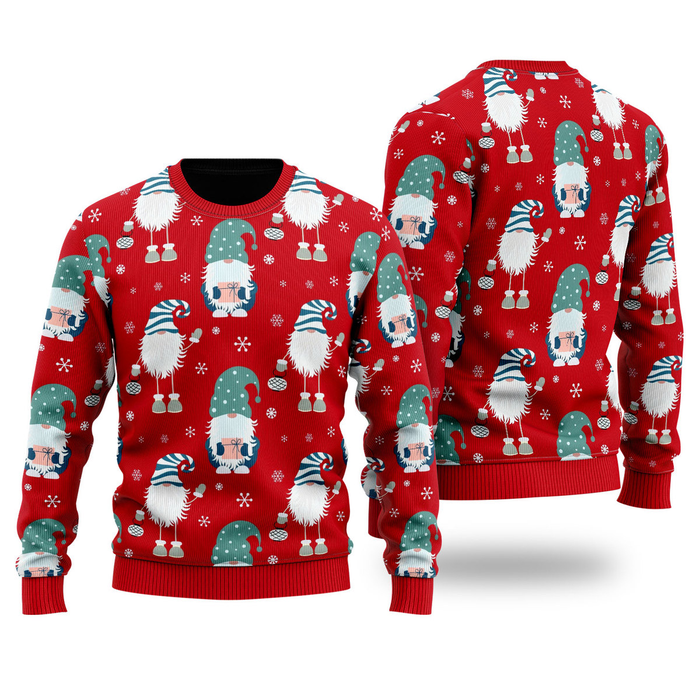 Funny Gnome And Snowflakes Red Pattern Ugly Christmas Sweater For Men & Women Christmas Gift Sweater US3791 - WeCustomit