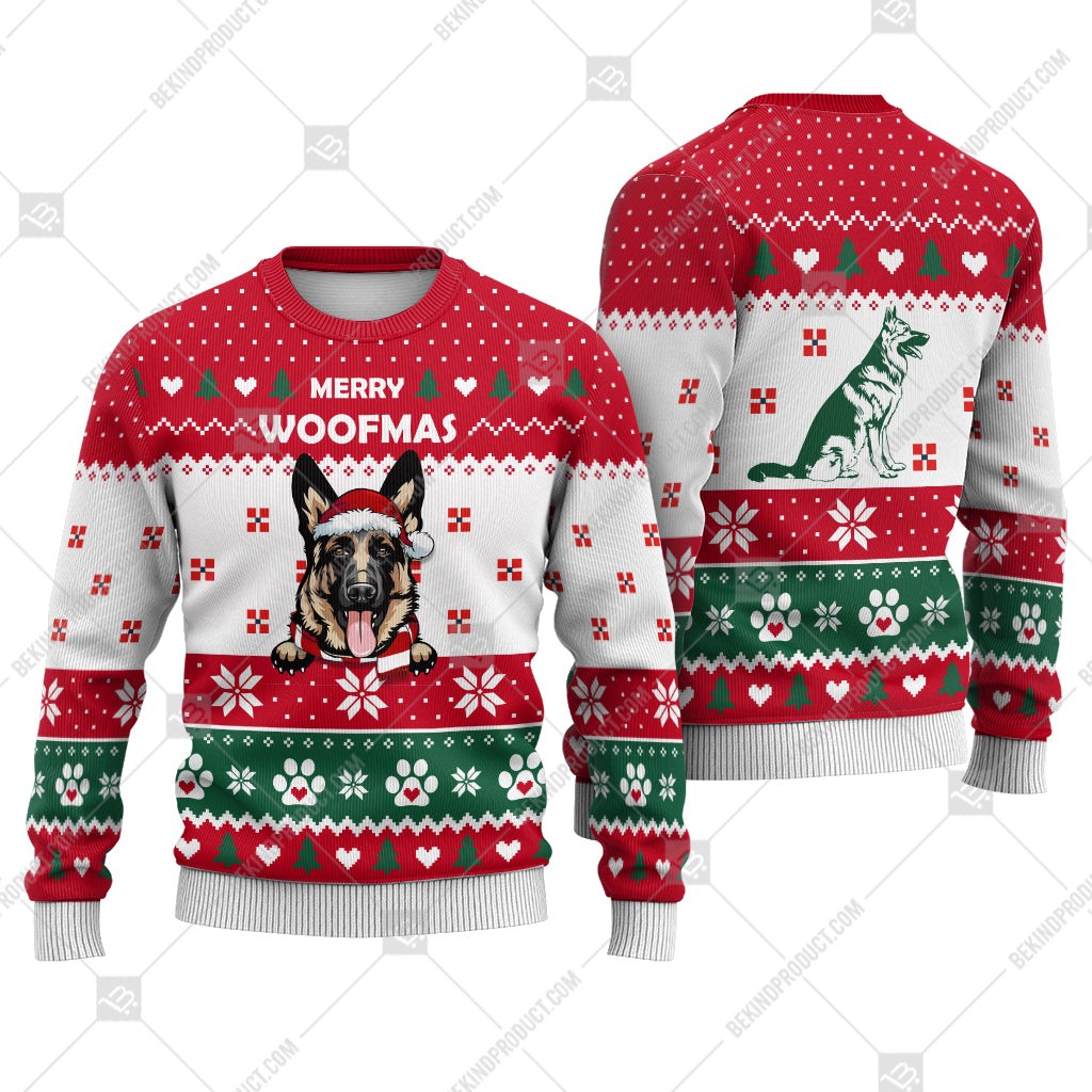 German Shepherd Dog Christmas Paw Heart Print Ugly Christmas Sweater Print Sweatshirt - Best Gift For Christmas, Noel - WeCustomit