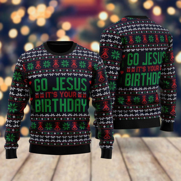 Go Jesus It's Your Birthday Ugly Christmas Sweater For Men & Women Christmas Gift Sweater US2008 - WeCustomit