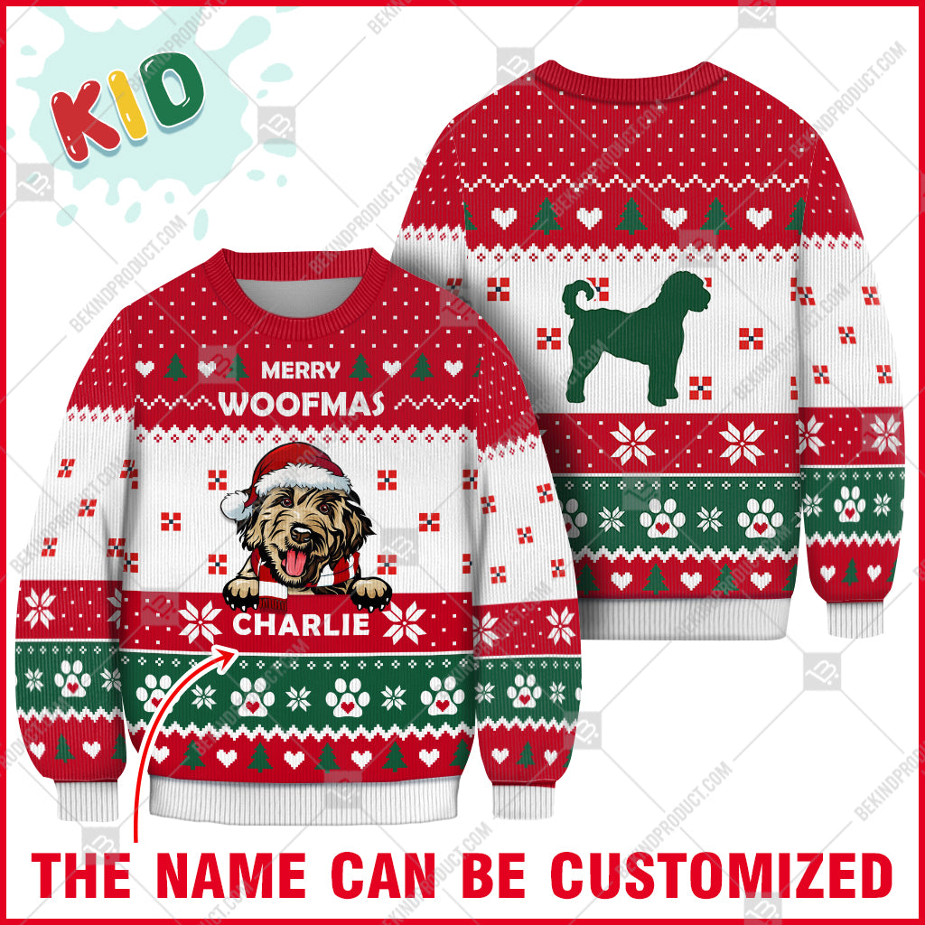 Goldendoodle Dog Christmas Paw Heart Print Ugly Christmas Sweater Print Sweatshirt - Personalized Custom - Best Gift For Noel - WeCustomit