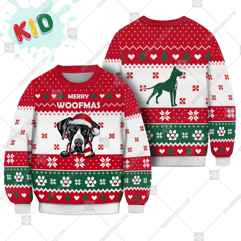 Great Dane Dog Christmas Paw Heart Print Ugly Christmas Sweater Print Sweatshirt - Best Gift For Christmas, Noel - WeCustomit