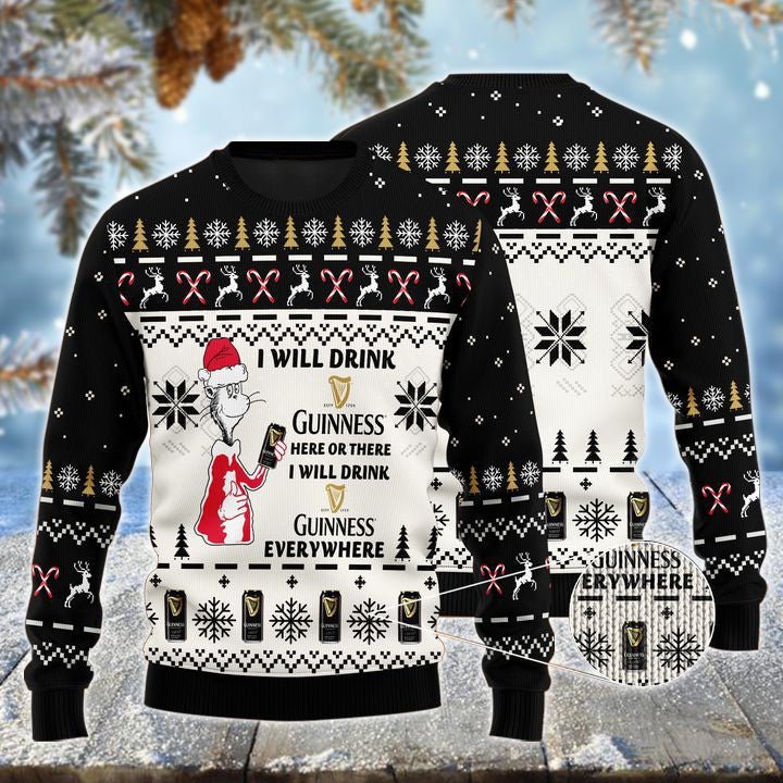 Guinness Cat Hat Will Drink Everywhere Ugly Sweater - WeCustomit