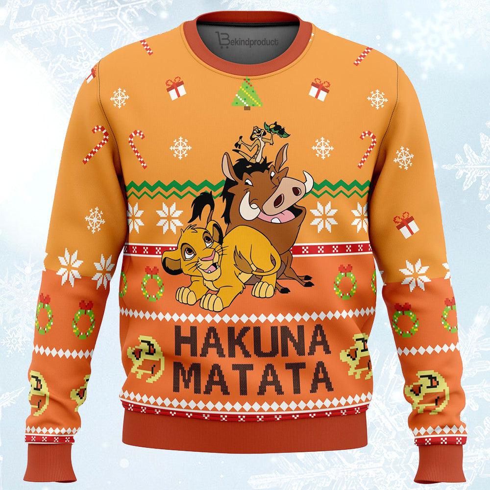 Hakuna Matata Ugly Christmas Sweater For Men & Women Christmas Gift Sweater PT213 - WeCustomit