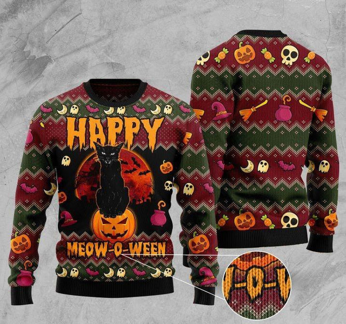 Halloween Happy Cat Ugly Christmas Sweater For Men & Women Christmas Gift Sweater US1039 - WeCustomit