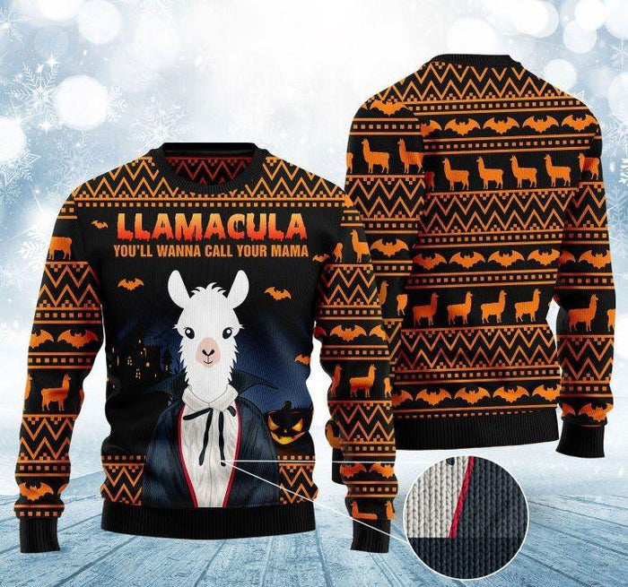 Halloween Llama You'll Wanna Call Me Your Mama Ugly Halloween Sweater For Men & Women Halloween Gift Sweater US1038 - WeCustomit