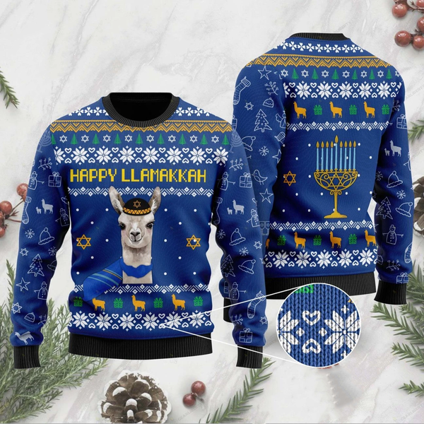 Happy Llamakkah Ugly Christmas Sweater For Men & Women Christmas Gift Sweater US1954 - WeCustomit