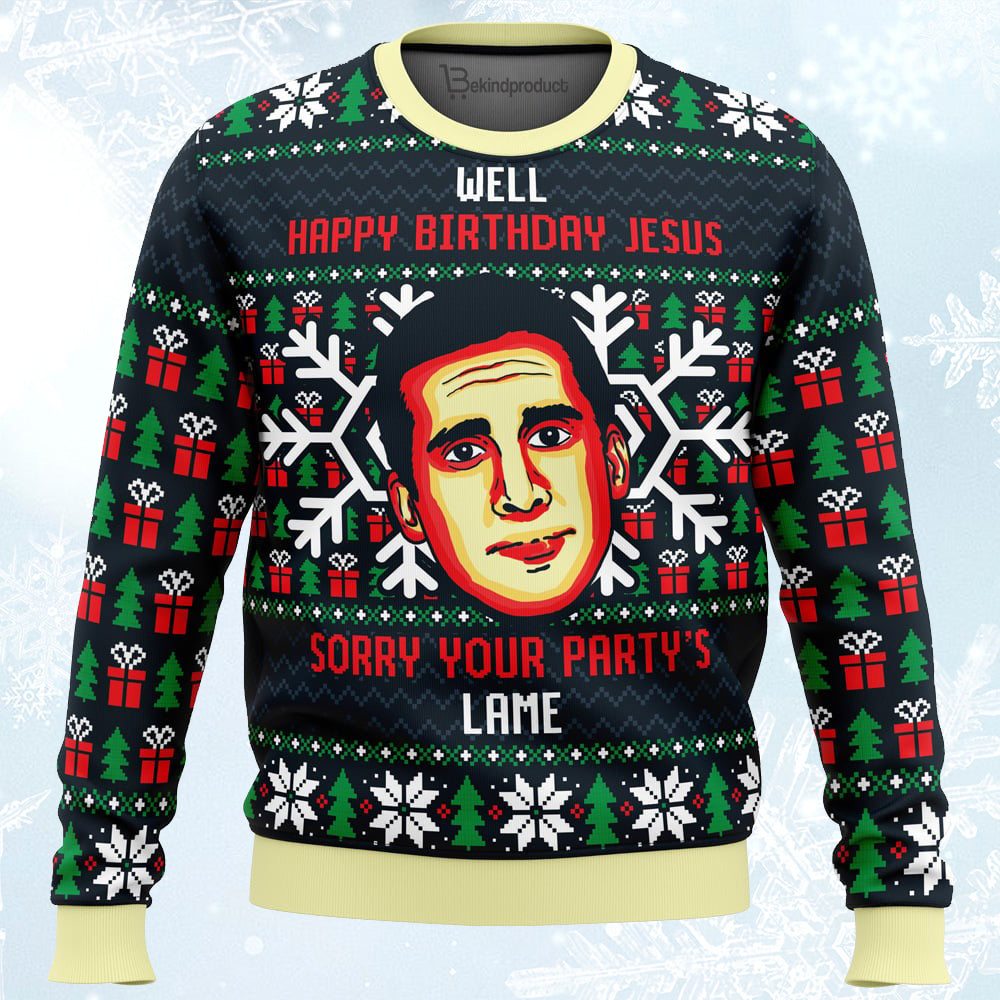 Happy Birthday Jesus Funny The Office Ugly Christmas Sweater For Men & Women Christmas Gift Sweater PT214 - WeCustomit