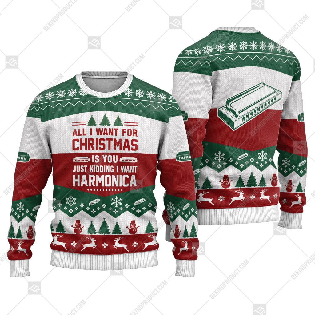 Harmonica All I Want For Christmas Is Harmonica Ugly Christmas Sweater Print Sweatshirt - Best Gift For Noel - Christmas Signature - WeCustomit