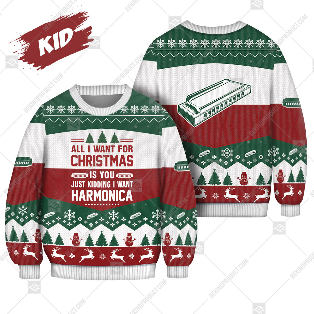 Harmonica All I Want For Christmas Is Harmonica Ugly Christmas Sweater Print Sweatshirt - Best Gift For Noel - Christmas Signature - WeCustomit
