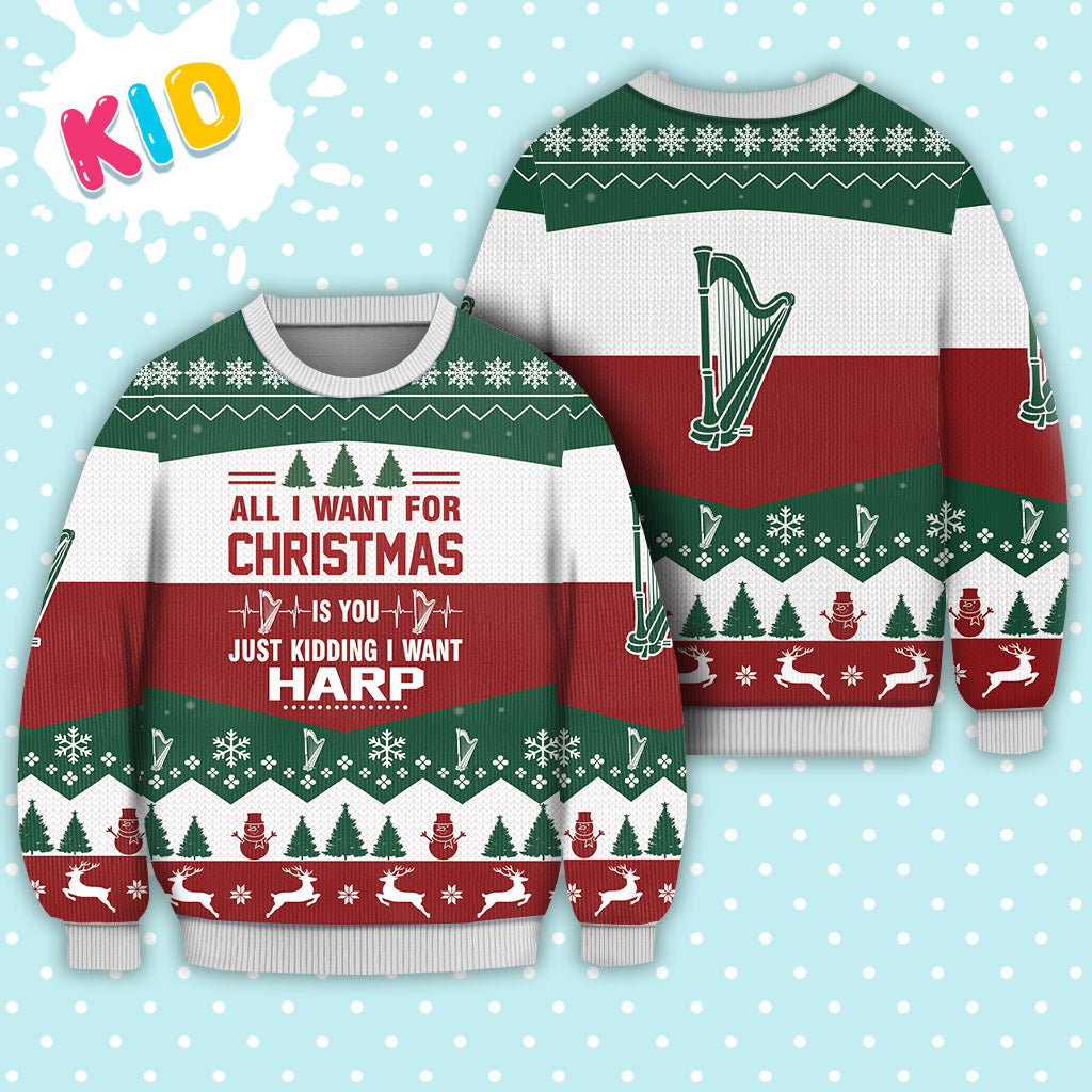 Harp All I want for Christmas Sweater Christmas Knitted Print Sweatshirt - Best Gift For Christmas, Noel - Christmas Signature - WeCustomit