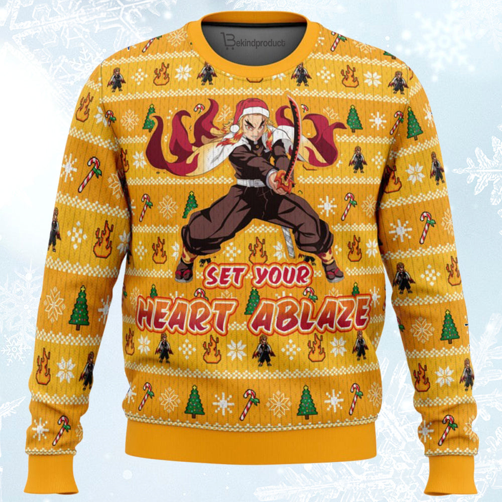 Heart Ablaze Rengoku Demon Slayer Ugly Christmas Sweater For Men & Women Christmas Gift Sweater BH100 - WeCustomit