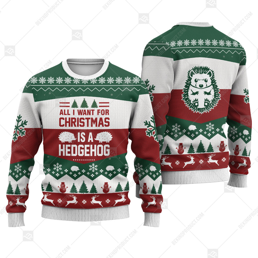 Hedgehog All I Want For Christmas Ugly Christmas Sweater Print Sweatshirt - Best Gift For Noel - Christmas Signature - WeCustomit