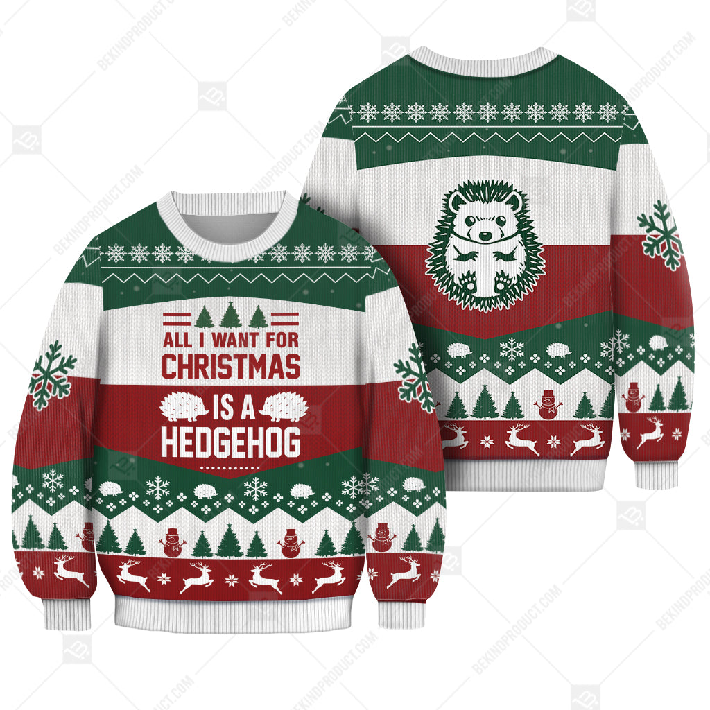 Hedgehog All I Want For Christmas Ugly Christmas Sweater Print Sweatshirt - Best Gift For Noel - Christmas Signature - WeCustomit