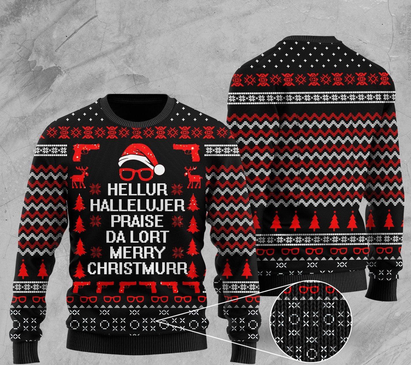 Hellur Hallelujer Praise Da Lort Merry Ugly Christmas Sweater - WeCustomit