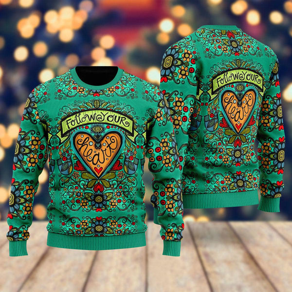 Hippie Follow Your Heart Ugly Christmas Sweater For Men & Women Christmas Gift Sweater US2329 - WeCustomit