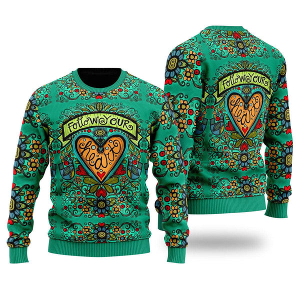 Hippie Follow Your Heart Ugly Christmas Sweater For Men & Women Christmas Gift Sweater US2329 - WeCustomit