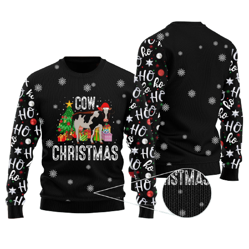 Ho Ho Ho Cow Christmas Ugly Christmas Sweater For Men & Women Christmas Gift Sweater US1344 - WeCustomit