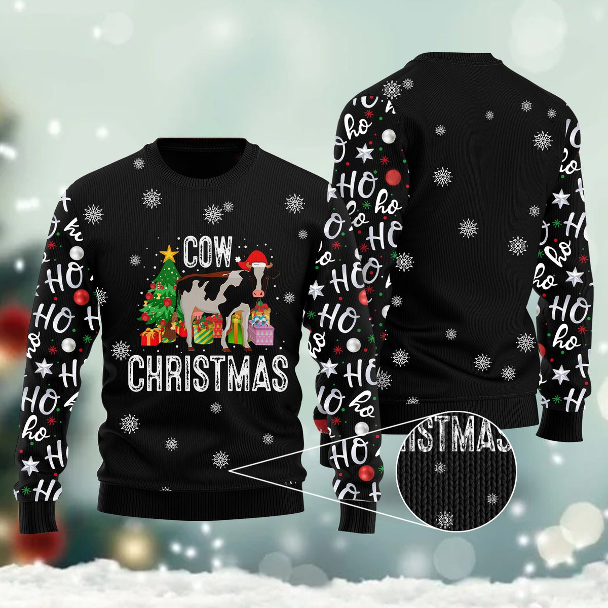 Ho Ho Ho Cow Christmas Ugly Christmas Sweater For Men & Women Christmas Gift Sweater US1344 - WeCustomit