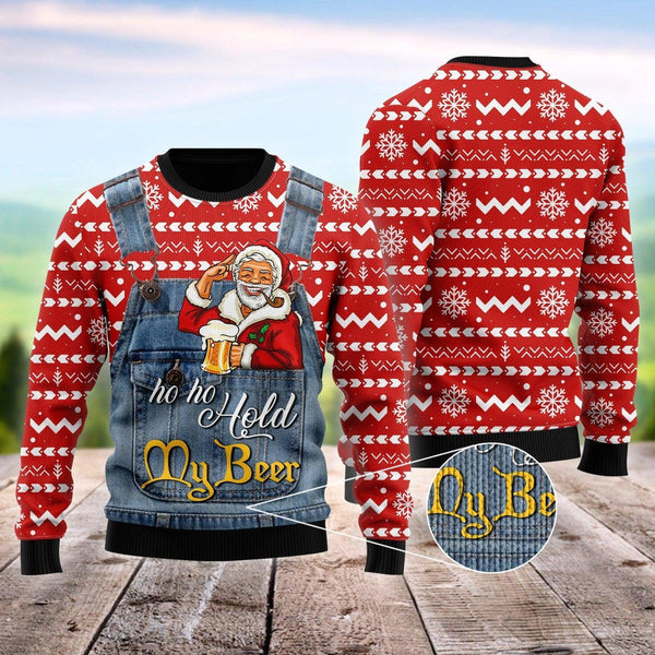 Ho Ho Hold My Beer Santa Christmas Ugly Christmas Sweater For Men & Women Christmas Gift Sweater US1439 - WeCustomit
