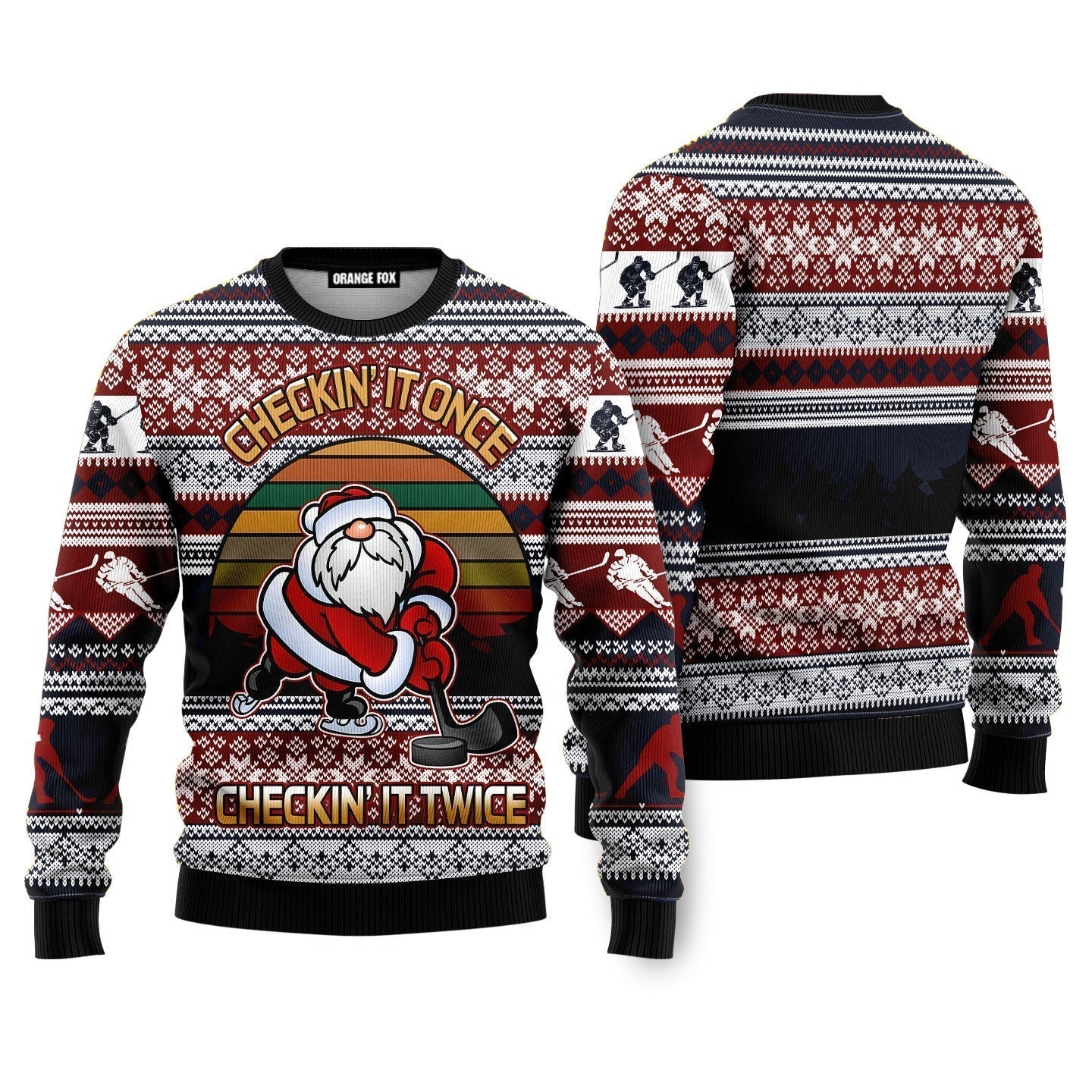 Hockey Checking It Once Checking It Twice Ugly Christmas Sweater - WeCustomit