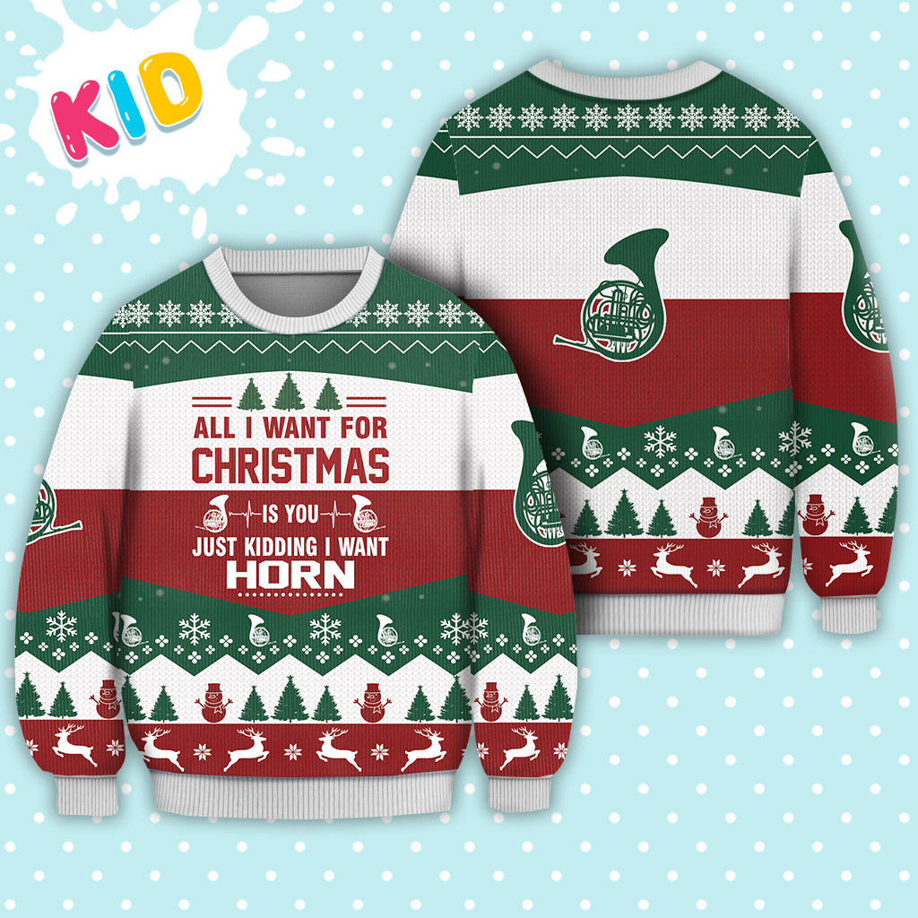 Horn All I want for Christmas Sweater Christmas Knitted Print Sweatshirt - Best Gift For Christmas, Noel - Christmas Signature - WeCustomit