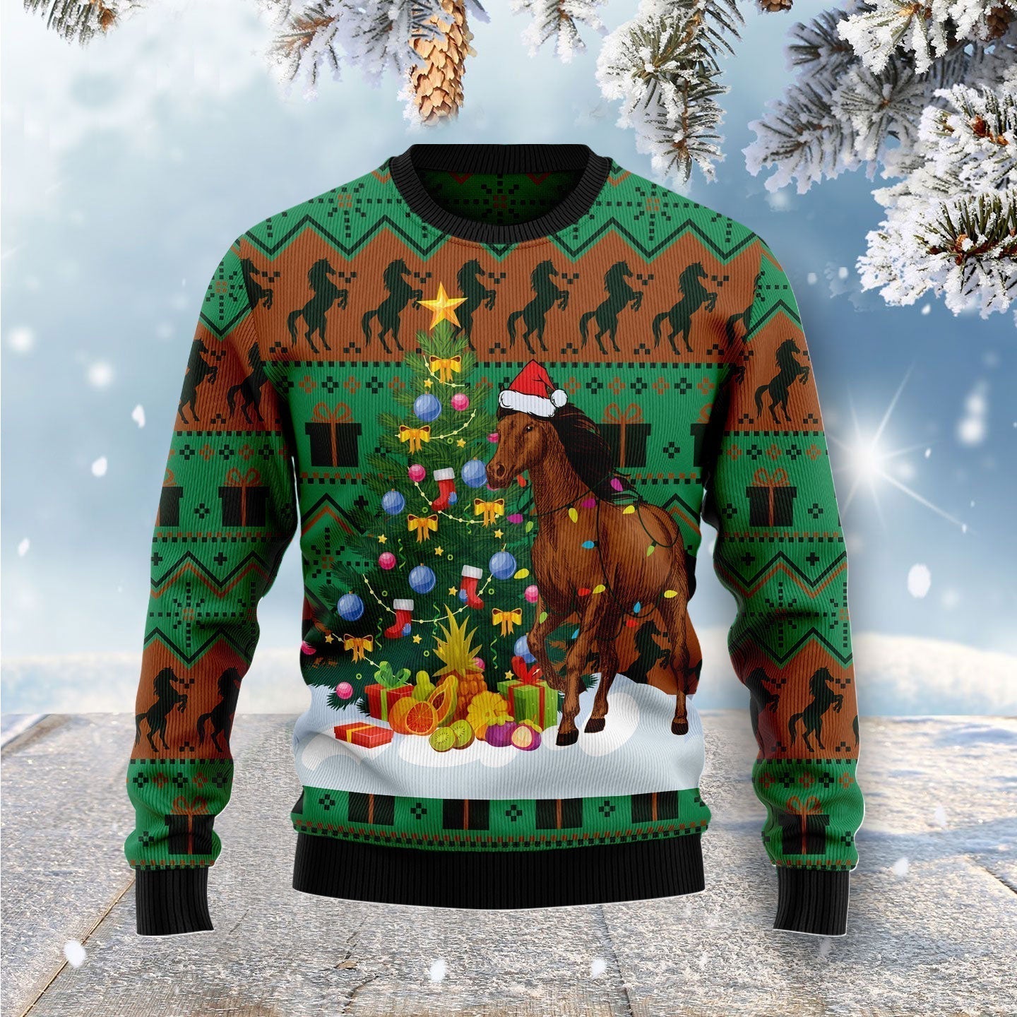 Christmas Tree Horse Ugly Christmas Sweater For Men & Women Christmas Gift Sweater US1862 - WeCustomit