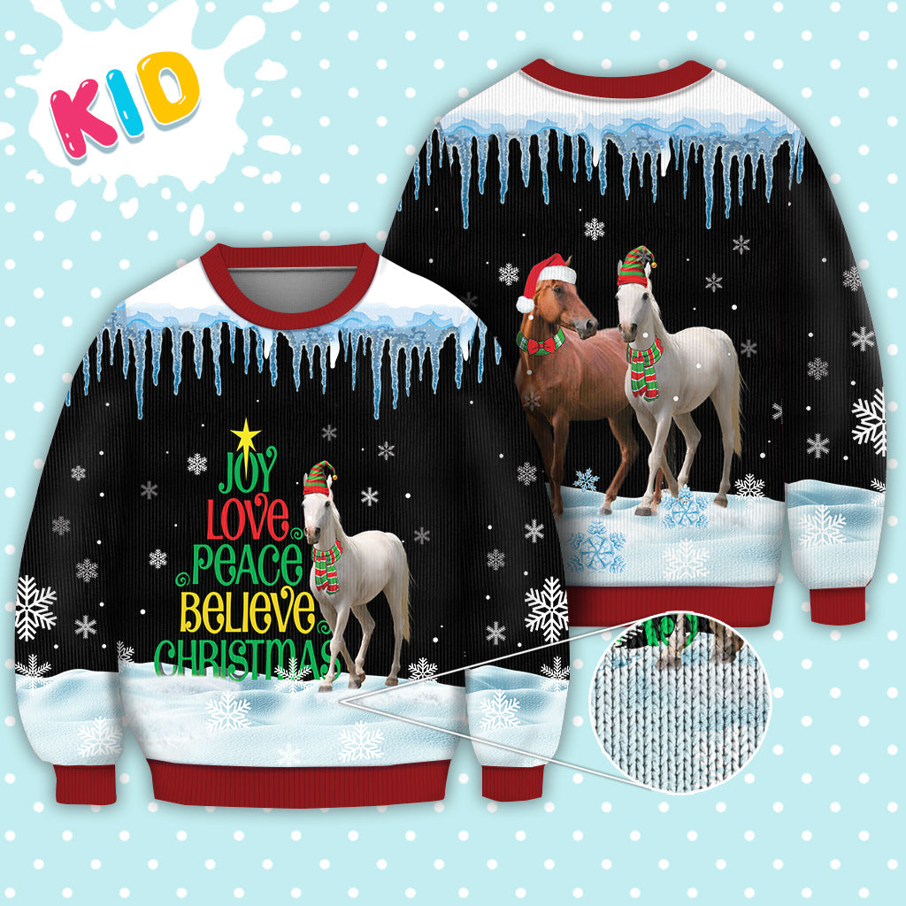 Horse Joy Love Peace Believe Christmas Sweater Christmas Knitted Print Sweatshirt - Best Gift For Christmas, Noel - WeCustomit