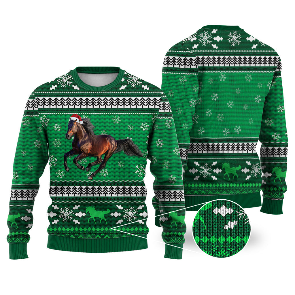 Horse Pattern Falling Snowflakes Sweater Christmas Knitted Print Sweatshirt - Best Gift For Christmas, Noel - WeCustomit