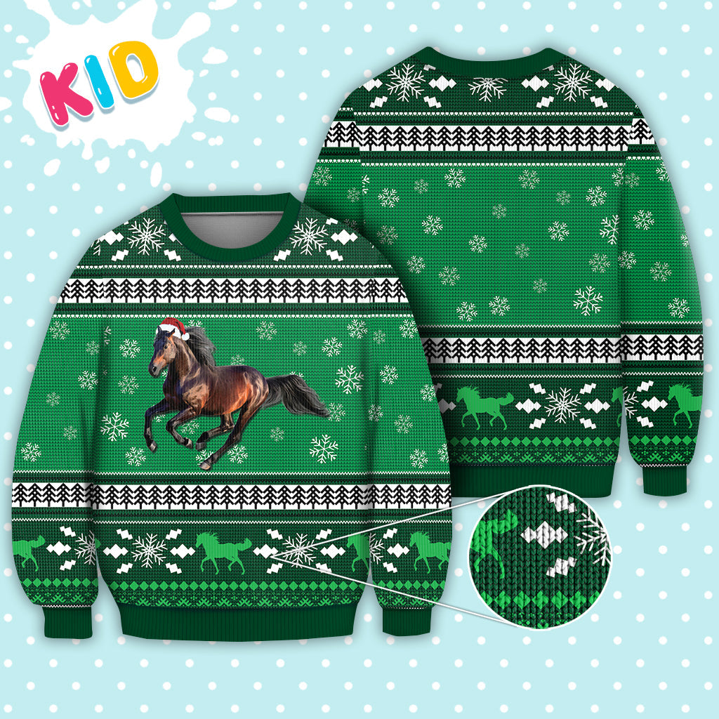 Horse Pattern Falling Snowflakes Sweater Christmas Knitted Print Sweatshirt - Best Gift For Christmas, Noel - WeCustomit