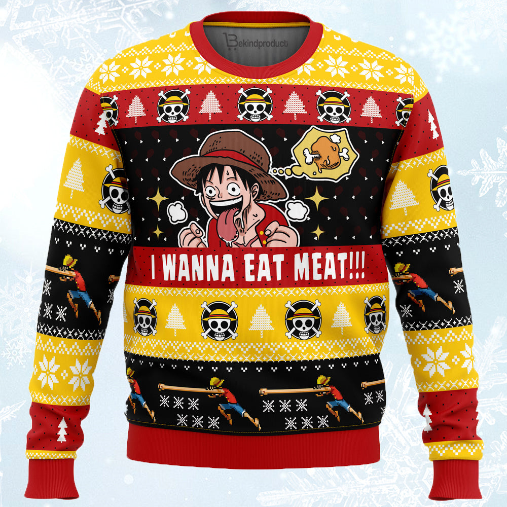 I Want To Eat Meat Luffy Ugly Christmas Sweater For Men & Women Christmas Gift Sweater PT614 - WeCustomit