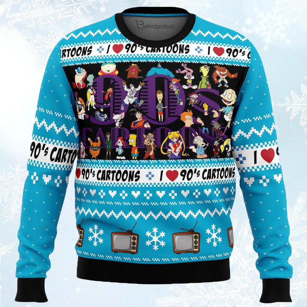 I love the 90s Cartoons Ugly Christmas Sweater For Men & Women Christmas Gift Sweater PT645 - WeCustomit