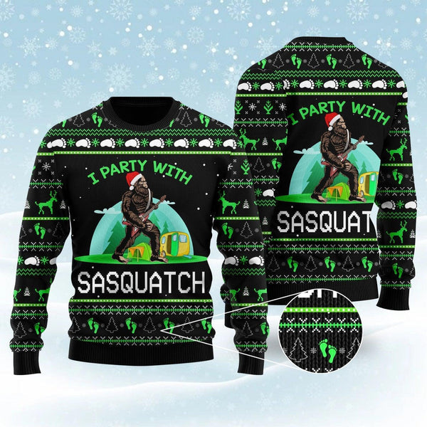 I'm Party With Sasquatch Camping Ugly Christmas Sweater For Men & Women Christmas Gift Sweater US2002 - WeCustomit