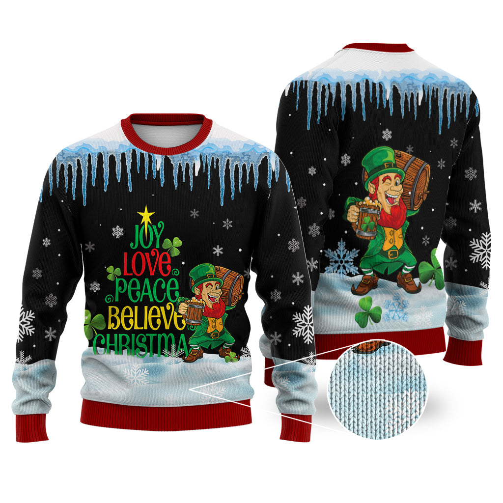 Irish Joy Love Peace Believe Christmas Knitted Sweater Print Fashion Sweatshirt - Irish Gift - WeCustomit