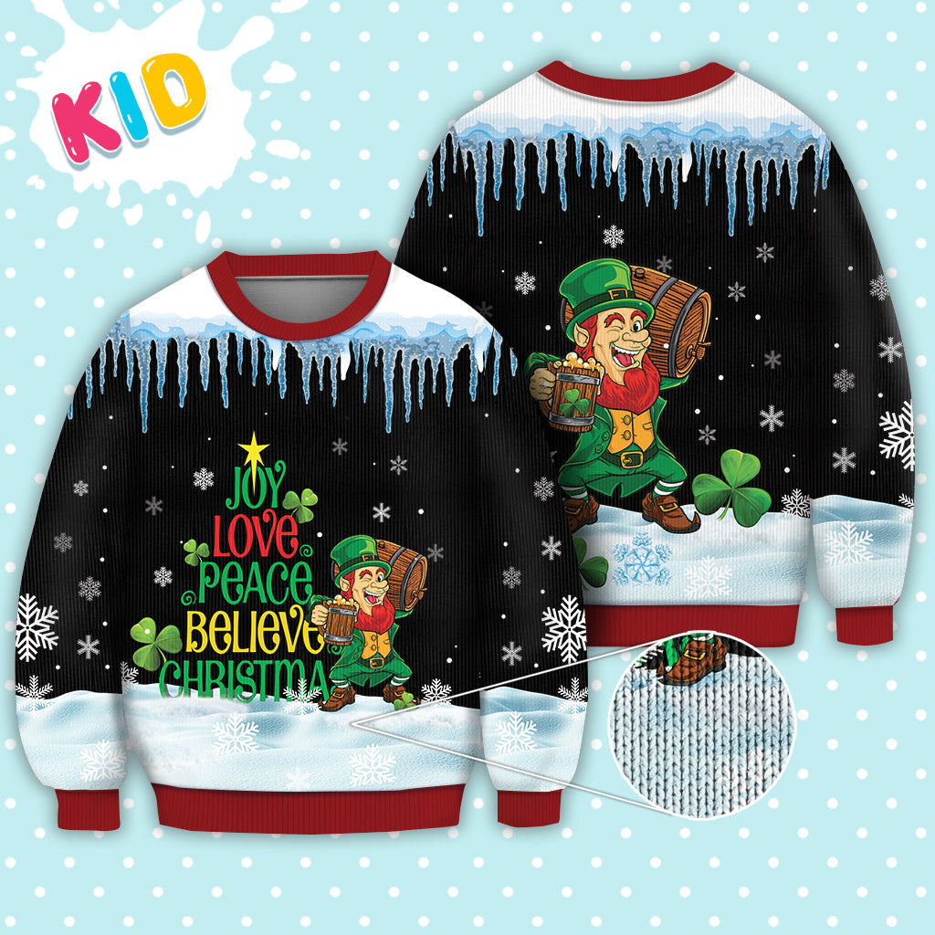 Irish Joy Love Peace Believe Christmas Knitted Sweater Print Fashion Sweatshirt - Irish Gift - WeCustomit