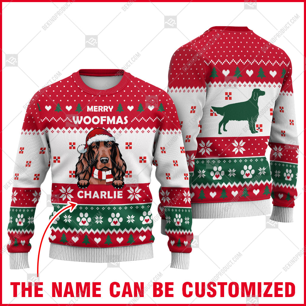 Irish Setter Dog Christmas Paw Heart Print Ugly Christmas Sweater Print Sweatshirt - Personalized Custom - Best Gift For Noel - WeCustomit