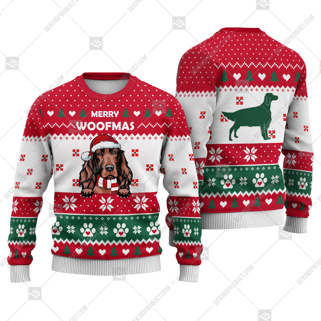 Irish Setter Dog Christmas Paw Heart Print Ugly Christmas Sweater Print Sweatshirt - Best Gift For Christmas, Noel - WeCustomit