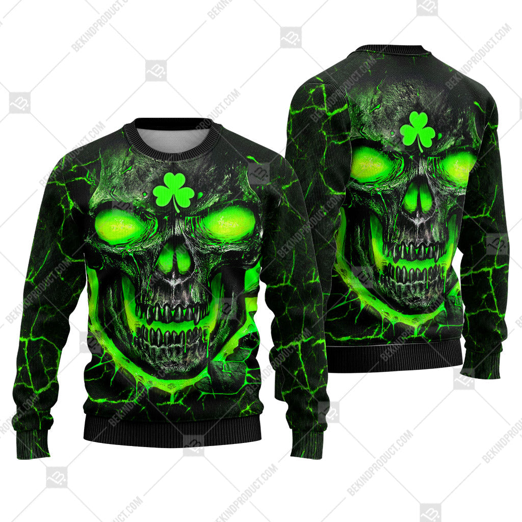 Irish Sweater Skull Green Lava Sweater Knitted Print Sweatshirt - Best Gift For St. Patrick's Day - WeCustomit