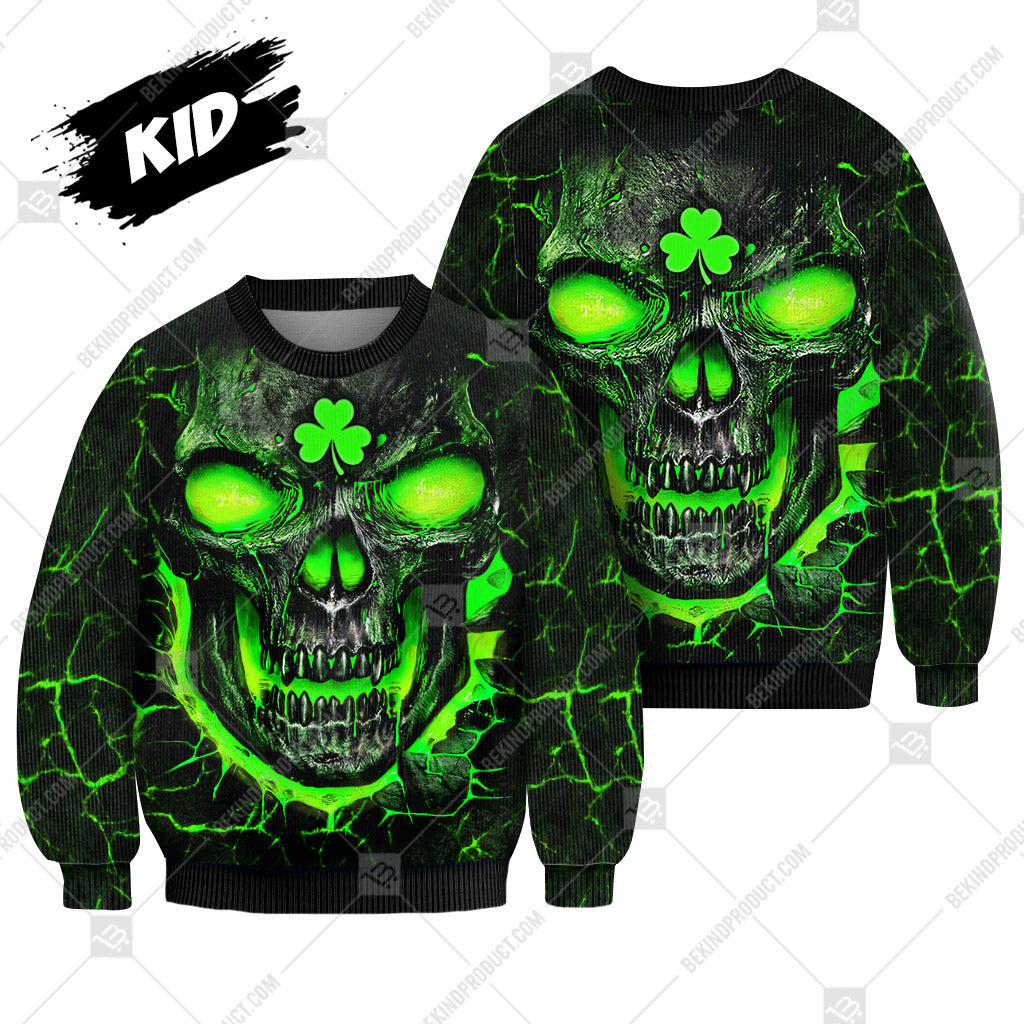 Irish Sweater Skull Green Lava Sweater Knitted Print Sweatshirt - Best Gift For St. Patrick's Day - WeCustomit