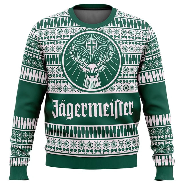 Unisex Jagermeister Green 3D Ugly Christmas Sweater For Men & Women Christmas Gift Sweater BH1370 - WeCustomit
