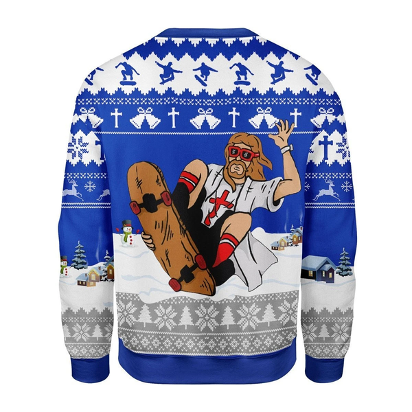 Jesus Skateboarding Christmas Ugly Christmas Sweater For Men & Women Christmas Gift Sweater US1124 - WeCustomit