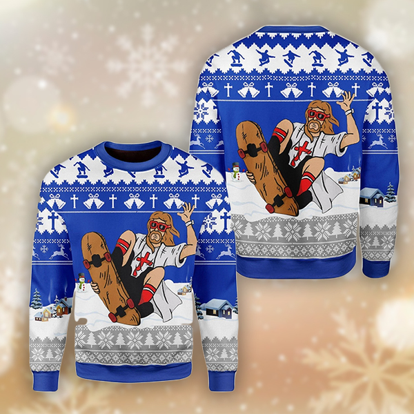 Jesus Skateboarding Christmas Ugly Christmas Sweater For Men & Women Christmas Gift Sweater US1124 - WeCustomit