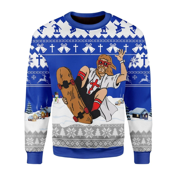 Jesus Skateboarding Christmas Ugly Christmas Sweater For Men & Women Christmas Gift Sweater US1124 - WeCustomit