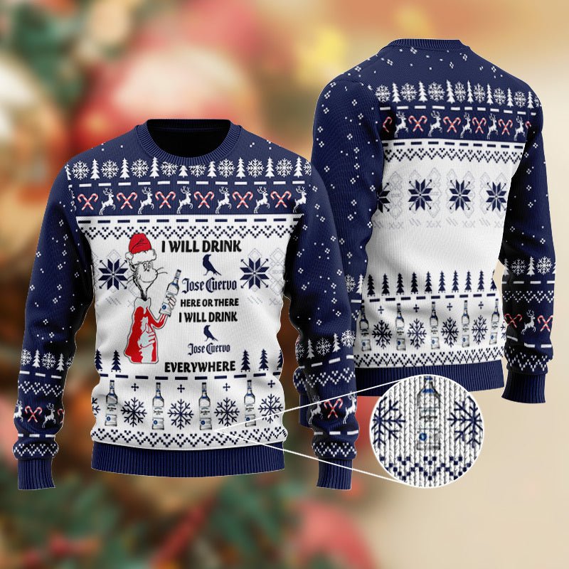 Jose Cuervo Cat Hat Will Drink Everywhere Ugly Sweater - WeCustomit