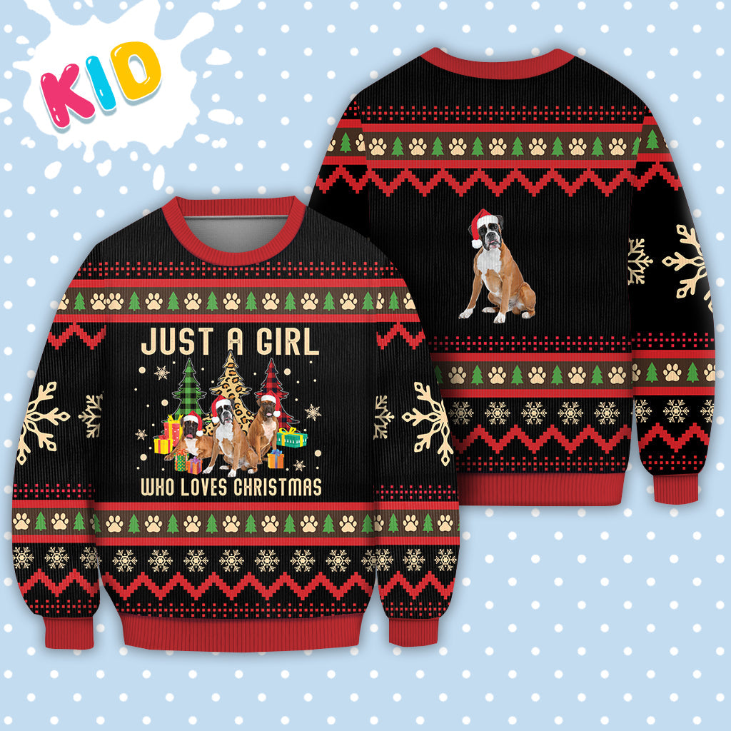 Just A Girl Who Loves Christmas Boxer Dog Sweater Christmas Knitted Print Sweatshirt - Best Gift For Christmas, Noel - WeCustomit