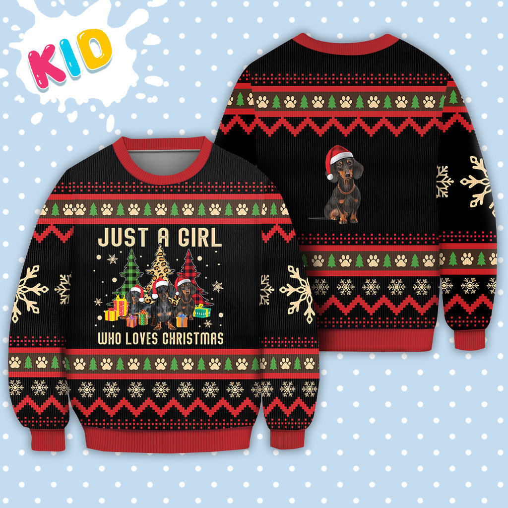 Just A Girl Who Loves Christmas Dachshund Dog Sweater Christmas Knitted Print Sweatshirt - Best Gift For Christmas, Noel - WeCustomit